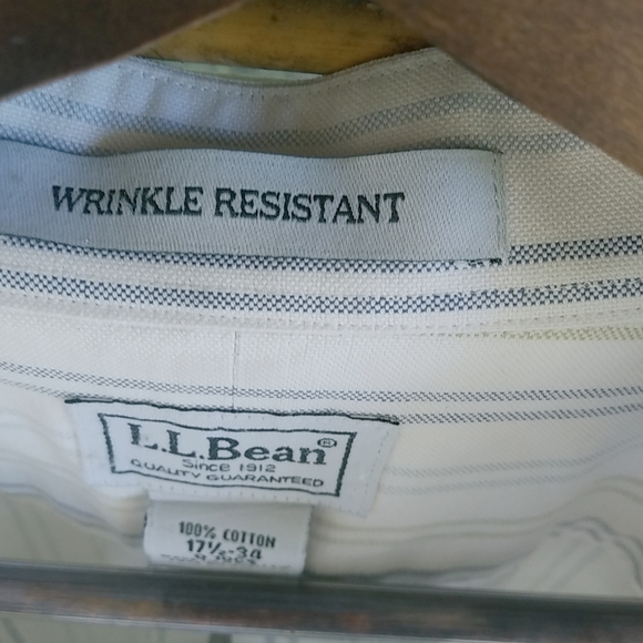 LL Bean 17.5 34 Mens Creme Casual Dress Shirt. O10G5 - Picture 7 of 8
